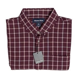 Mizzen+Main Men's XXL Trim Fit City Flannel Twill Shirt Wine Richard Plaid NEW